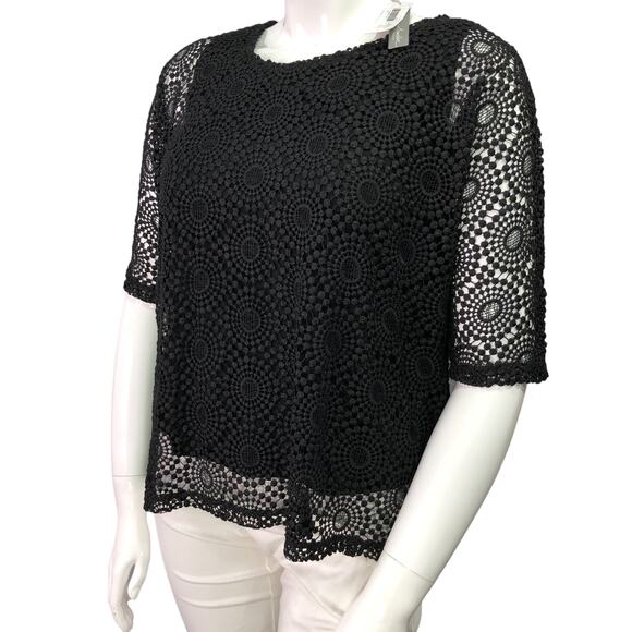 Chicos Travelers Collection Size 1 US 8 Lace Overlay Top Black Crochet NEW - Picture 3 of 16